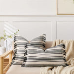 coussin housse rayé bleu marine blanc moderne pièces franges pompons décoration intérieure rustique adhésif
