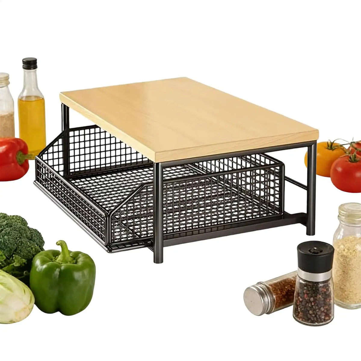 étagère rangement bois métal noir blanc moderne kitchen utilitaire multifonction solide pieds plateau paniers