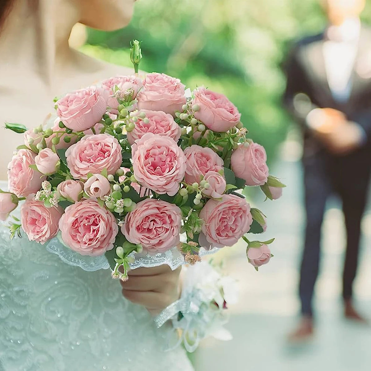 bouquet fleurs artificielles roses pivoines decoration maison mariage anniversaire baby shower intérieur