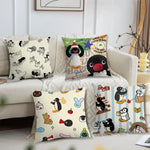 housse coussin carré beige motif pingouin cartoon décoratif salon chambre enfant tissu coton