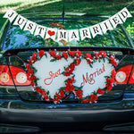 décoration mariage just married guirlande bannières lettres cœurs rouges triangles opaques rustique