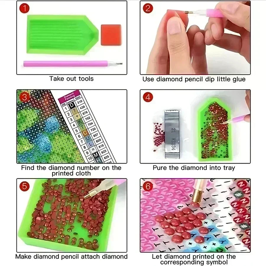 tableau diamant peinture 5d diy multicolore geometrique moderne adhésif pinceau diamants rangement 30x40cm