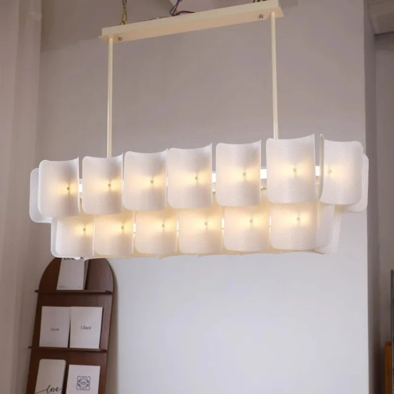 suspension lumineuse moderne pendentif blanc rayures fines opacité 120cm d100cm d80cm d60cm lumière froide