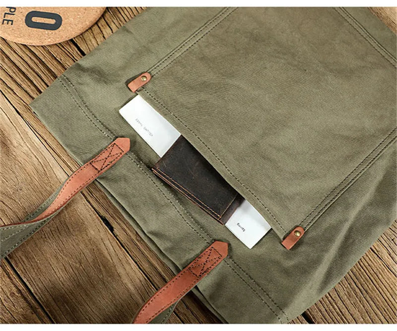 sac main vert olive toile douce fermeture éclair casual unisexe polyvalent texture tissée casual
