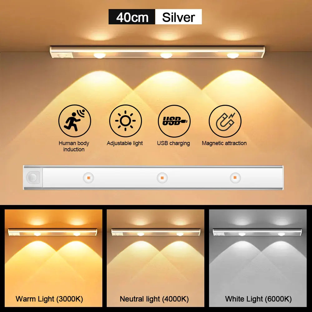 éclairage led sous cuisine veilleuse rechargeable blanc chaud moderne clips câbles mouvement sensoriel 20cm