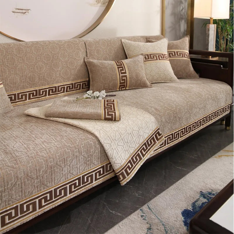 coussin canapé géométrique beige housse textile jacquard salon fauteuil banquette