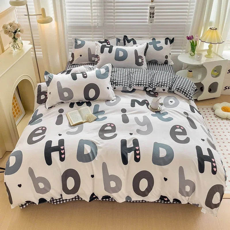 ensemble literie enfantin lapins coeurs rose blanc adorable housse couette taies oreillers drap carreaux