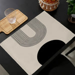 tapis table moderne minimaliste beige noir marron clair lignes cercles 30x45cm polyestere lin