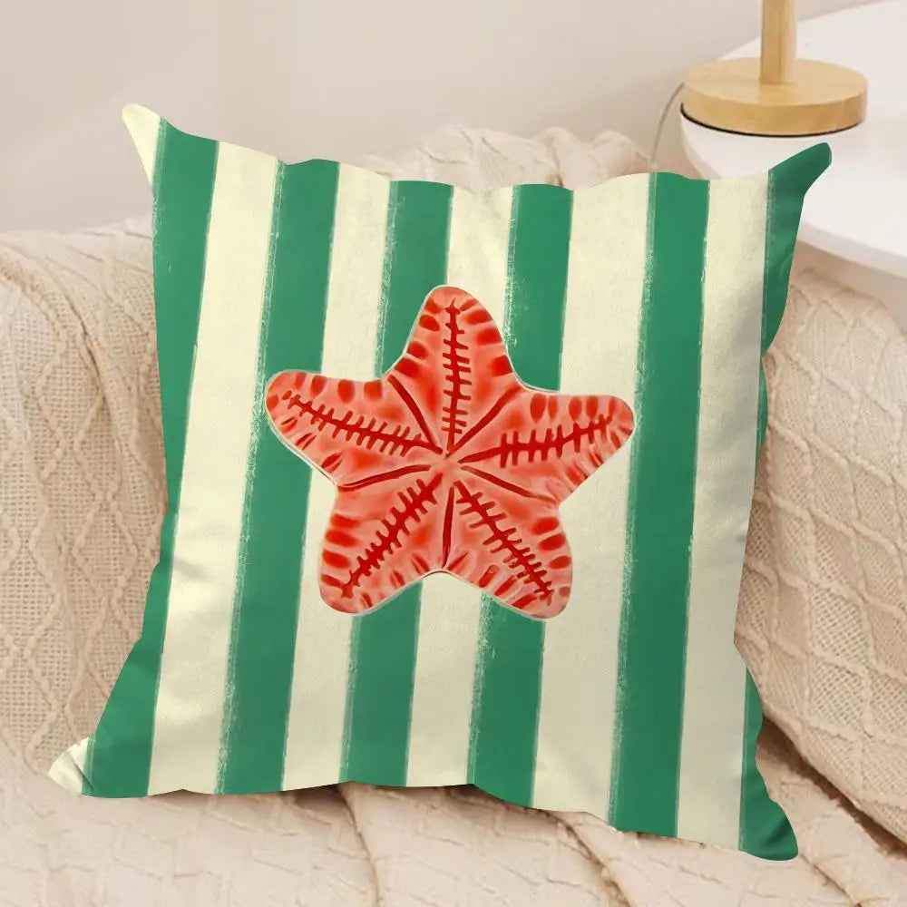 coussin carré jacquard rayures marine poissons crabe octopus multicolore 35cm 45cm 50cm 60cm doux