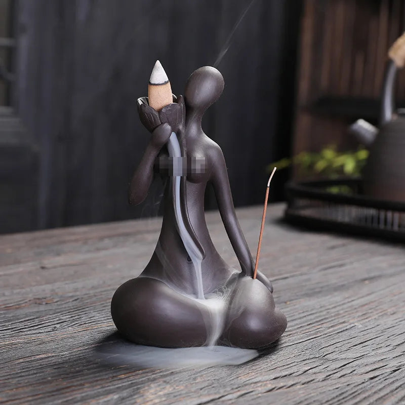 statue couple marron texture céramique moderne minimaliste incense burner sans électricité aromathérapie base encens
