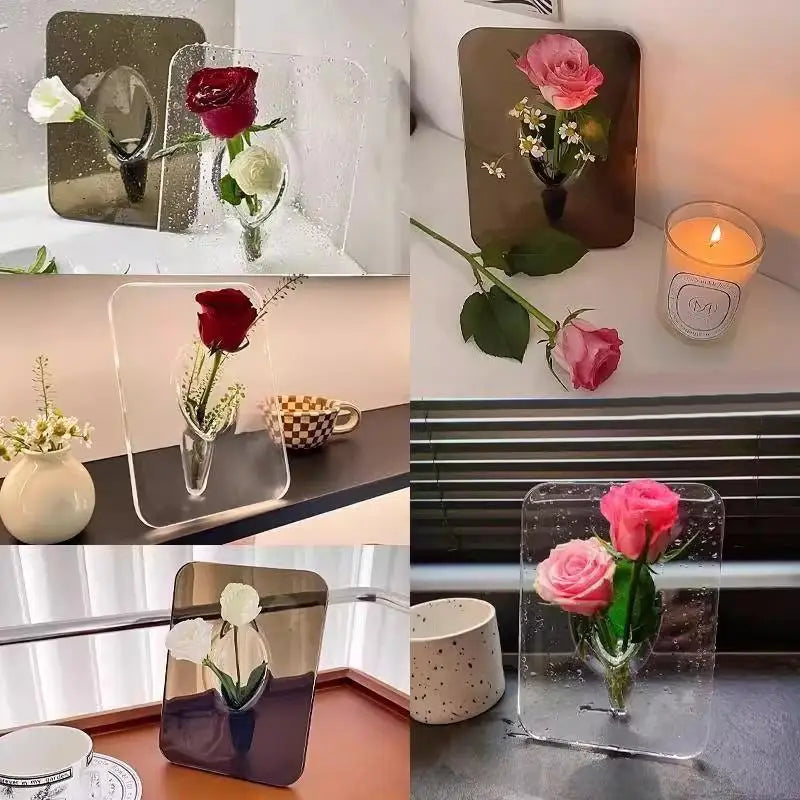 vase transparent moderne photo frame hydroponique minimaliste couleurs rose violet marron