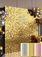 rideau decoratif panneau mural or argent rose carres scintillants surface texturée occasion fete anniversaire