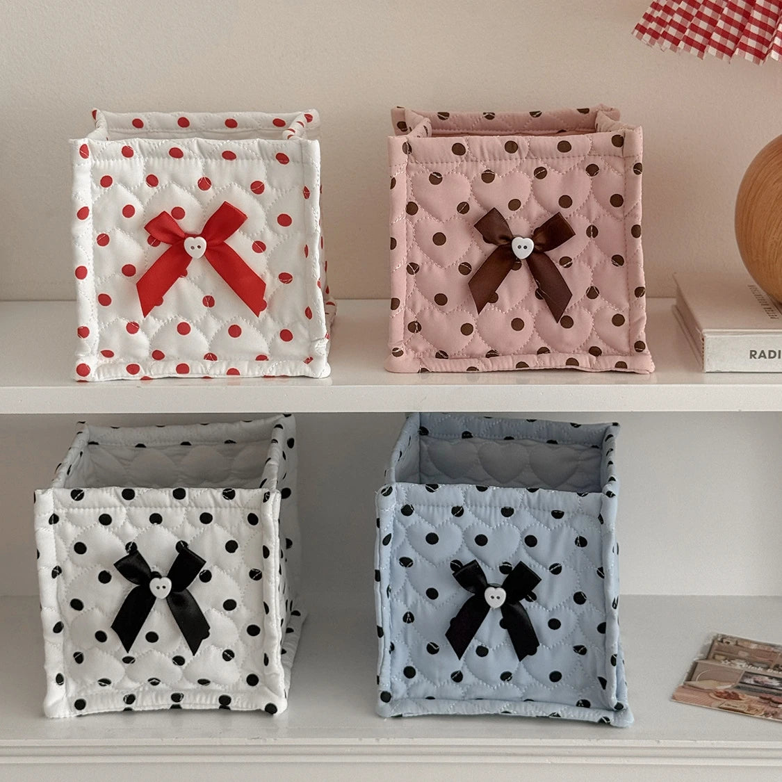 boîtes rangement coton pliables rose blanc noir pois texturées