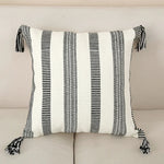 coussin carré boho noir blanc motif géométrique tassel polyester amovible lavable