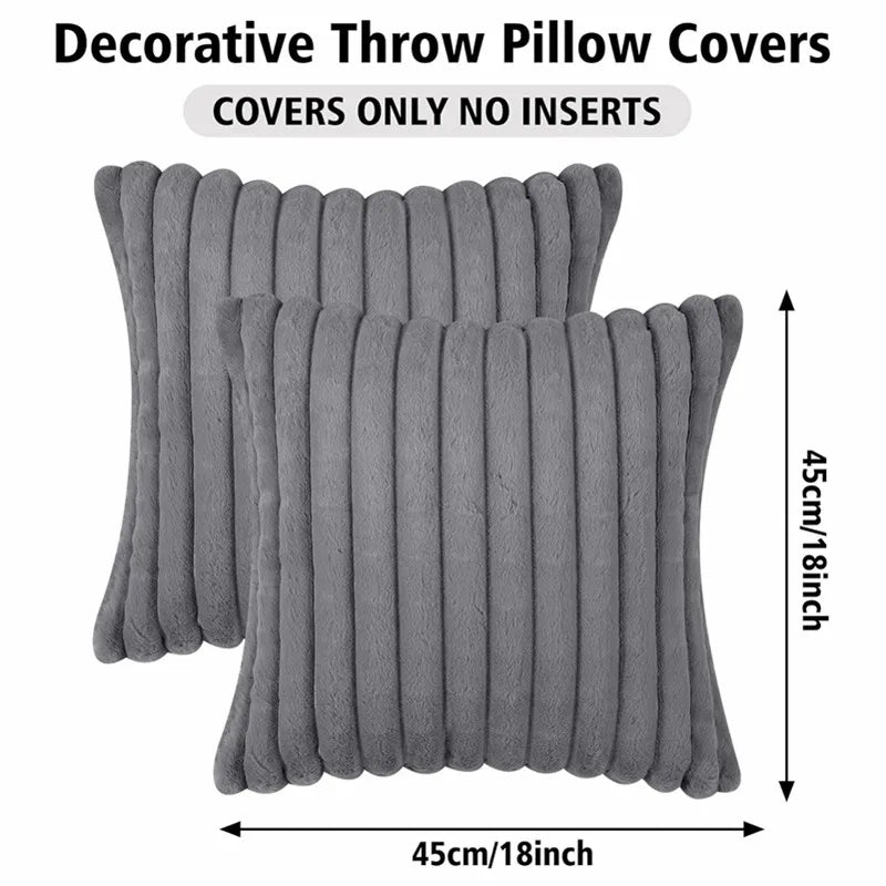 coussins décoratifs carrés rayés peluche douce moderne gris blanc cassé 45x45cm