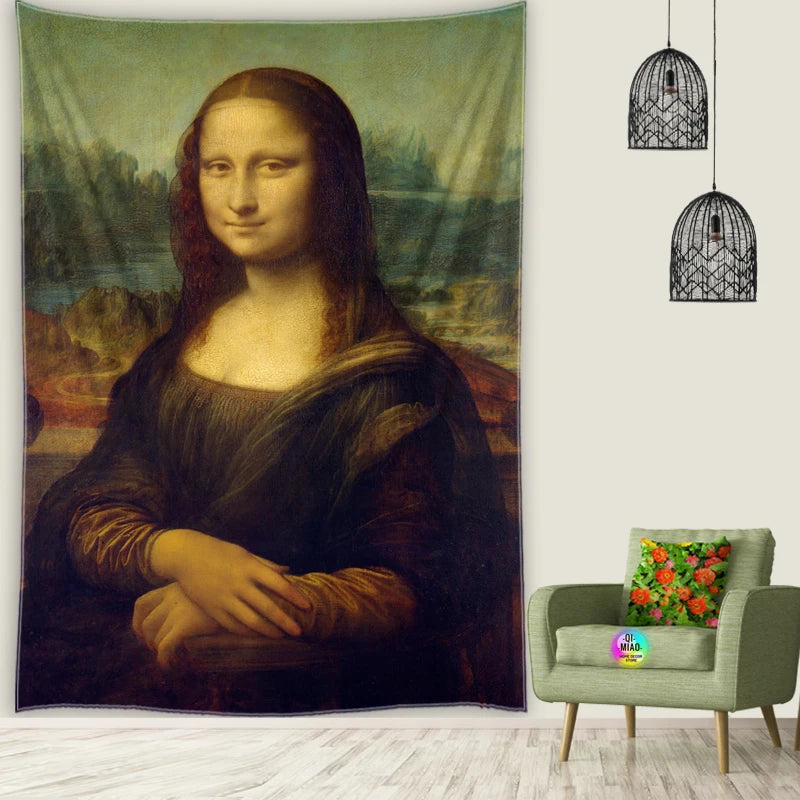 tapisserie mona lisa renaissance décoration maison peinture huile rectangle classique vert marron gris