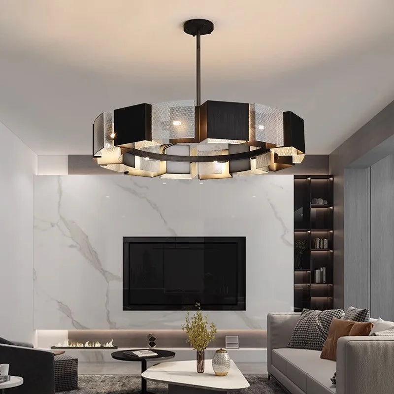 suspension lumineuse moderne lumière neutre chaude blanche noir gris blanc doré métal brillant