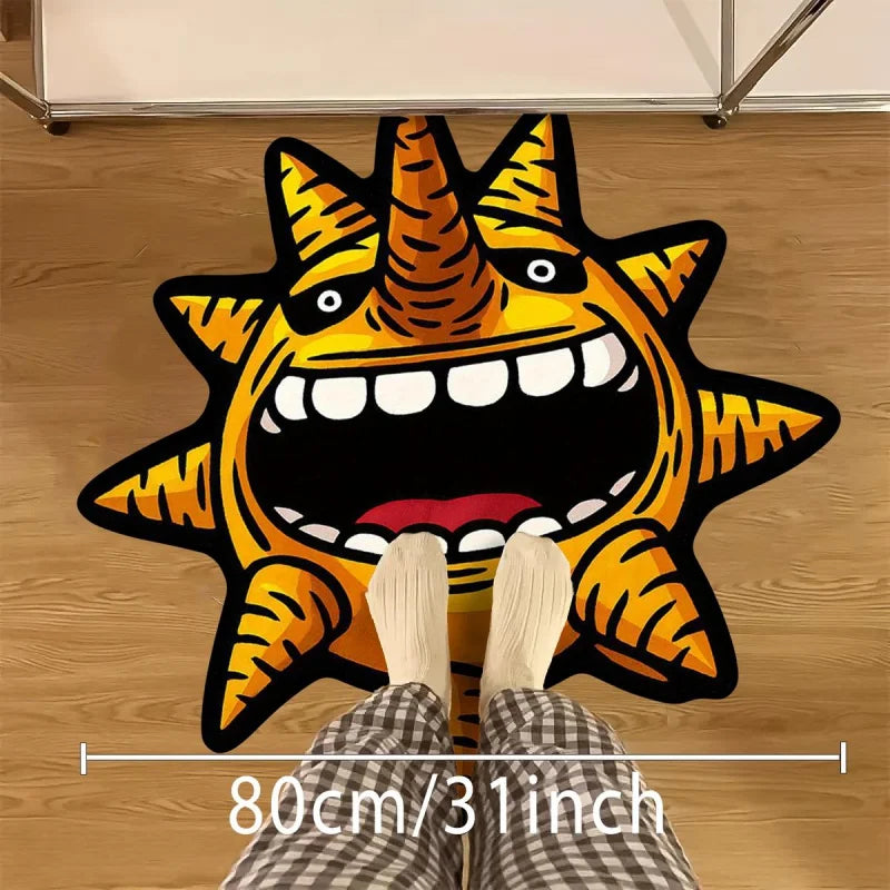 tapis dessin animé souriant jaune noir contemporain antidérapant intérieur extérieur prière camping voyage