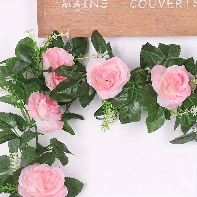 guirlande décorative fleurs roses blanches vertes intérieur mariage champêtre