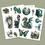 autocollants adhésifs naturels fantastiques feuilles papillon livre dragon blanc vert noirs artisanat scrapbooking
