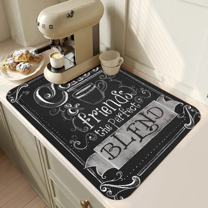 tapis cuisine noir décoratif espresso séchage vaisselle antidérapant absorbant moderne table