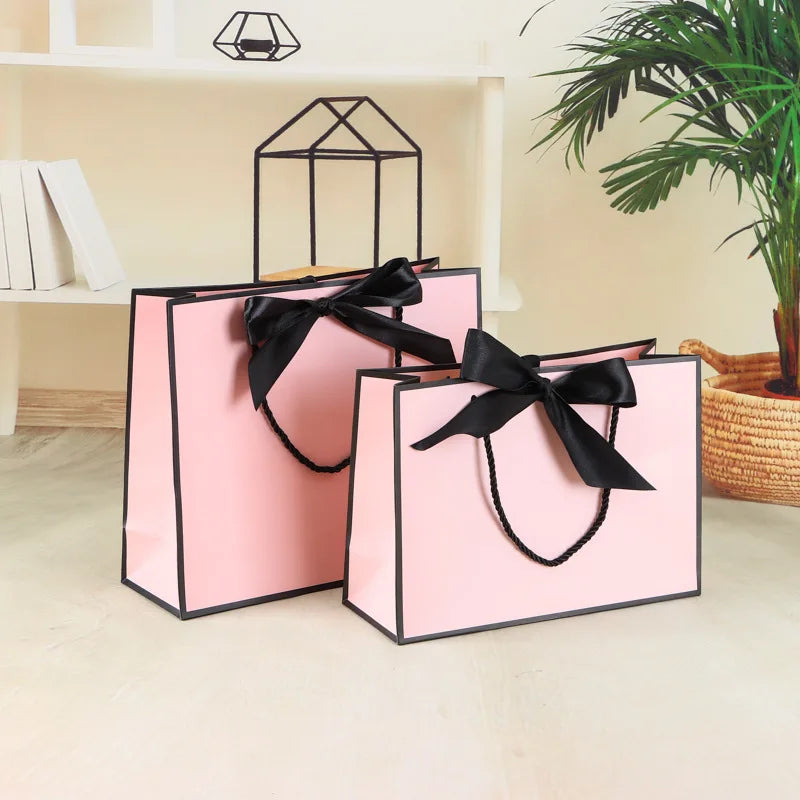 sac cadeau rose haute qualité carton occasion mariage anniversaire noel cordon tressé noir classique