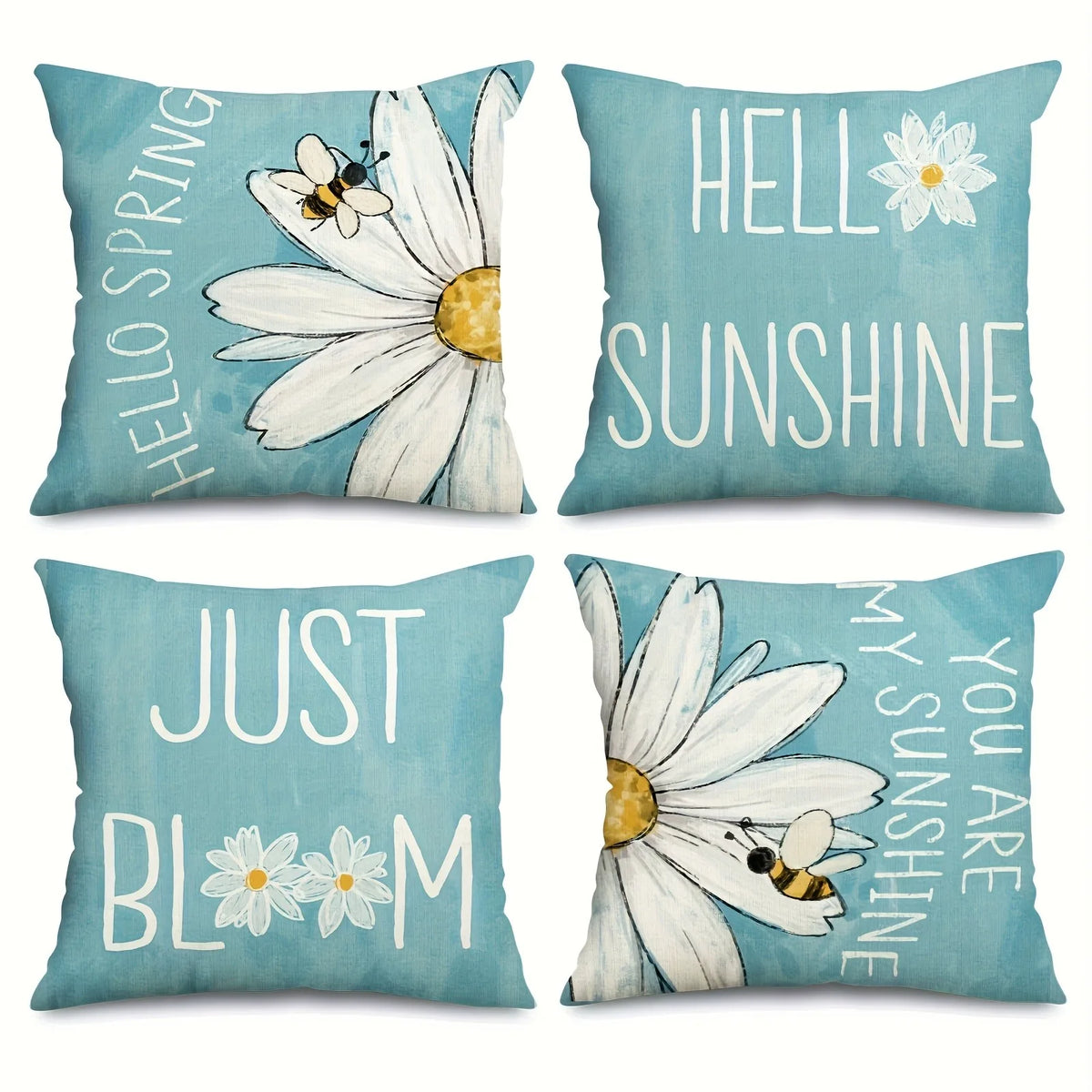 housse coussin polyester motif fleur bleue moderne texte printemps coussins différentes tailles