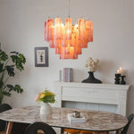 Suspension lumineuse moderne verre strié blanc rose vert neutre lumière chambre salon