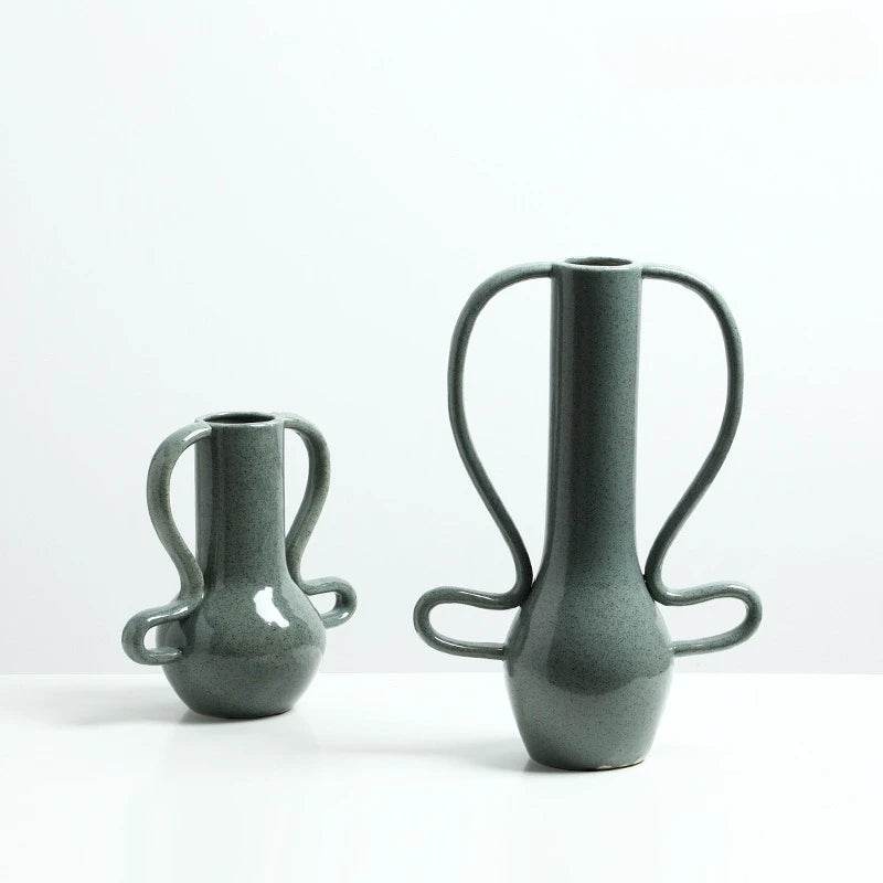 vase céramique moderne vert grisâtre texturé grains opalescent grande taille décoration intérieure