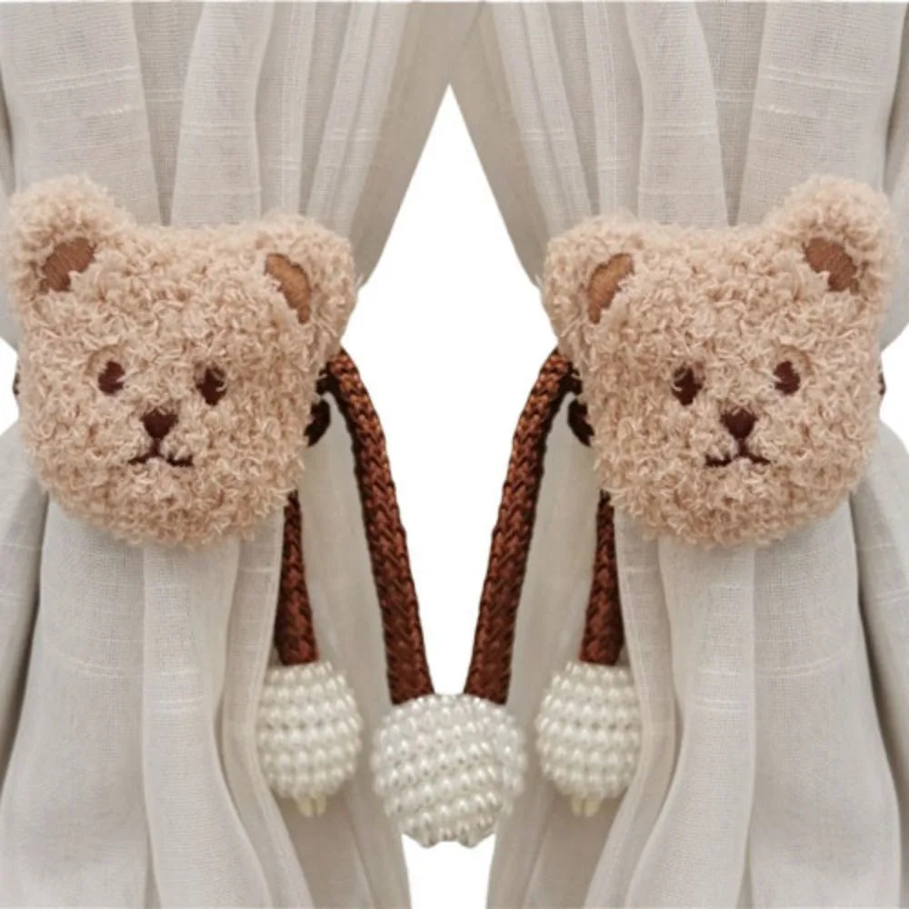 attache cordon fenêtre teddy bear mignon décoration maison tissu doux couleur beige marron clair