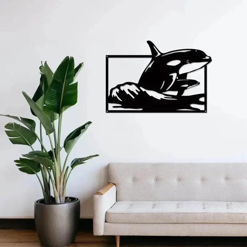 décoration murale plaque orca noir fond blanc moderne graphique intérieur 20x30cm