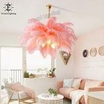 lustre led plumes rose blanc bleu moderne élégant tringle suspension chambre salon