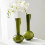 vase vert olive transparent moderne minimaliste hauteur 32cm 36cm ouverture 8cm 7cm base 6cm