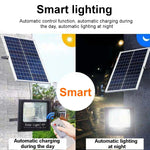 Projecteur solaire avec télécommande infrarouge éclairant une cour