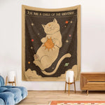 tapisserie murale moderne chat étoiles soleil lune clips polyester rectangle vintage