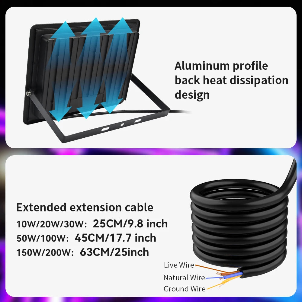 projecteur led noir moderne ip66 rgb extensible filaire 220vextérieur jardin