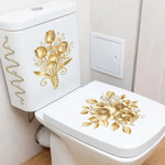 cache siège toilette blanc doré fleurs feuilles adhésif salle bain élégant classique deco intérieure