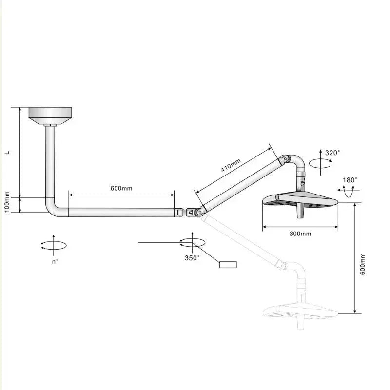 lampe led articulée médical blanc gris 100cm hauteur 600mm bras