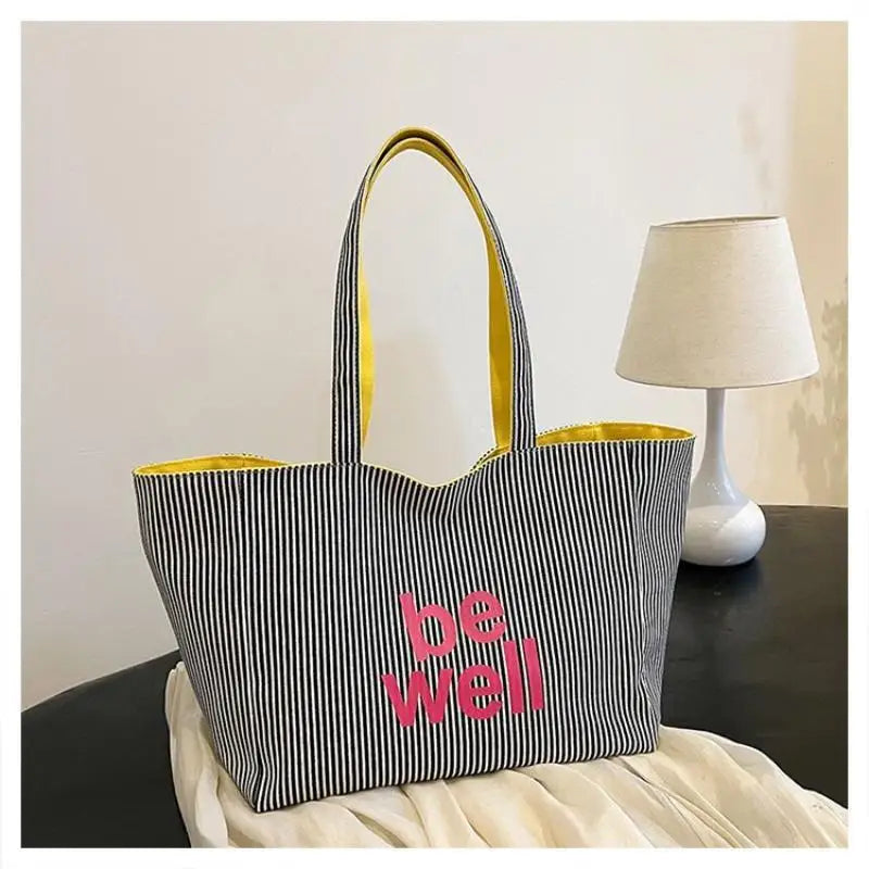 sac main moderne toile jaune rayures noires poignées détachables grande capacité usage quotidien