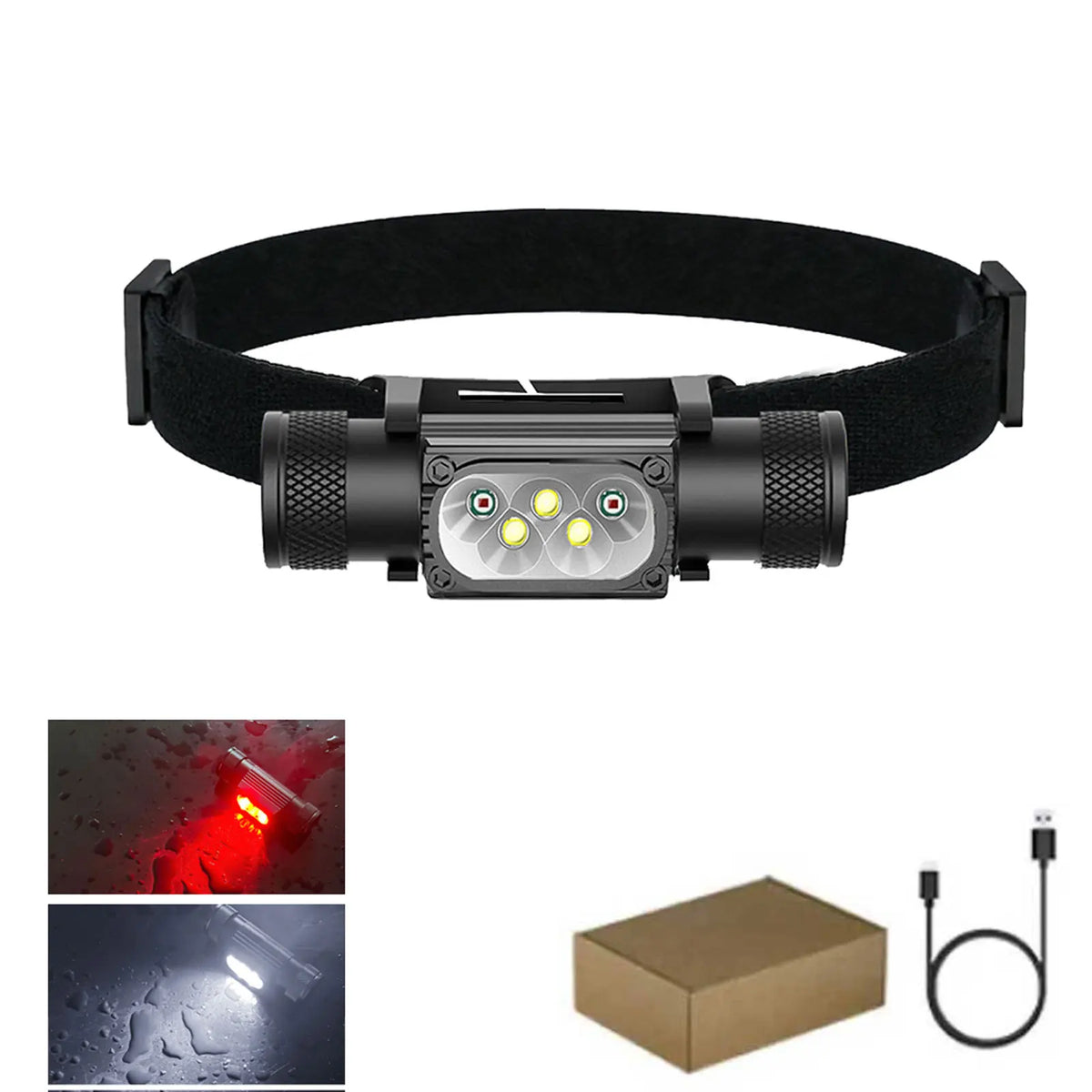 lampe torche rechargeable led uv blanc rouge verte bleue pêche chasse ceinture moderne