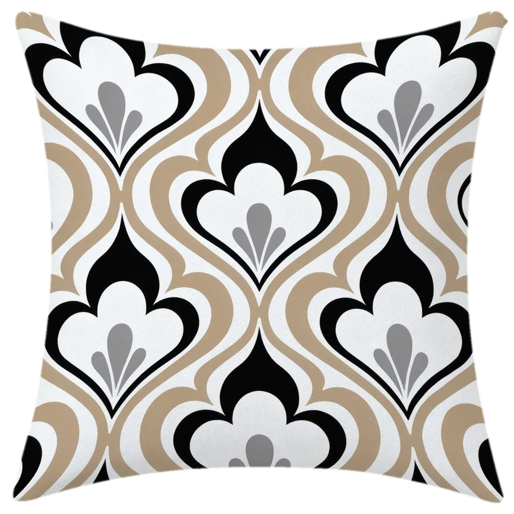 lot coussins décoratifs géométriques blanc noir beige canapé salon moderne polyester