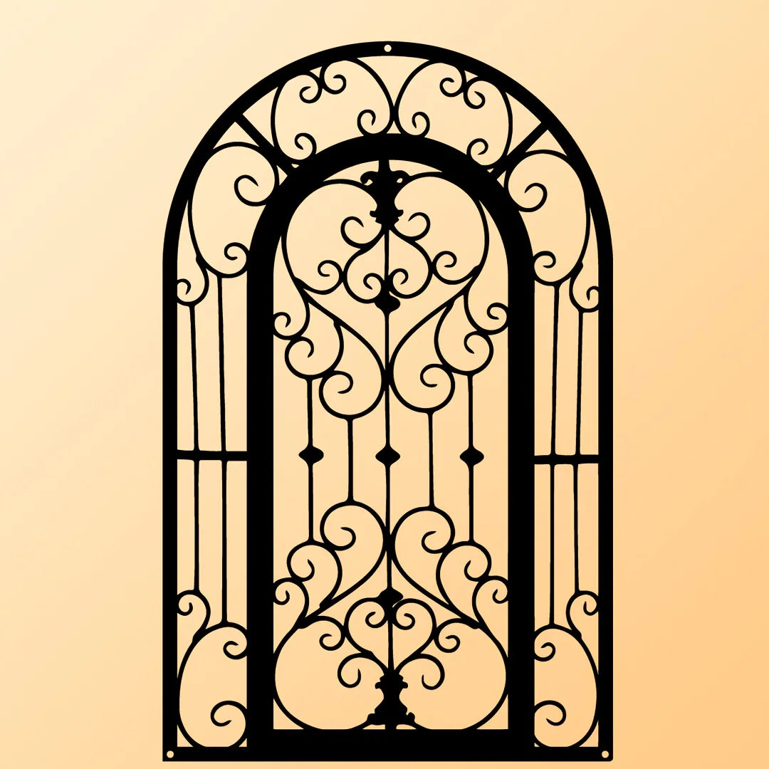 décoration murale art nouveau grille fenêtre ornements floraux noir métal suspendu chambre coucher
