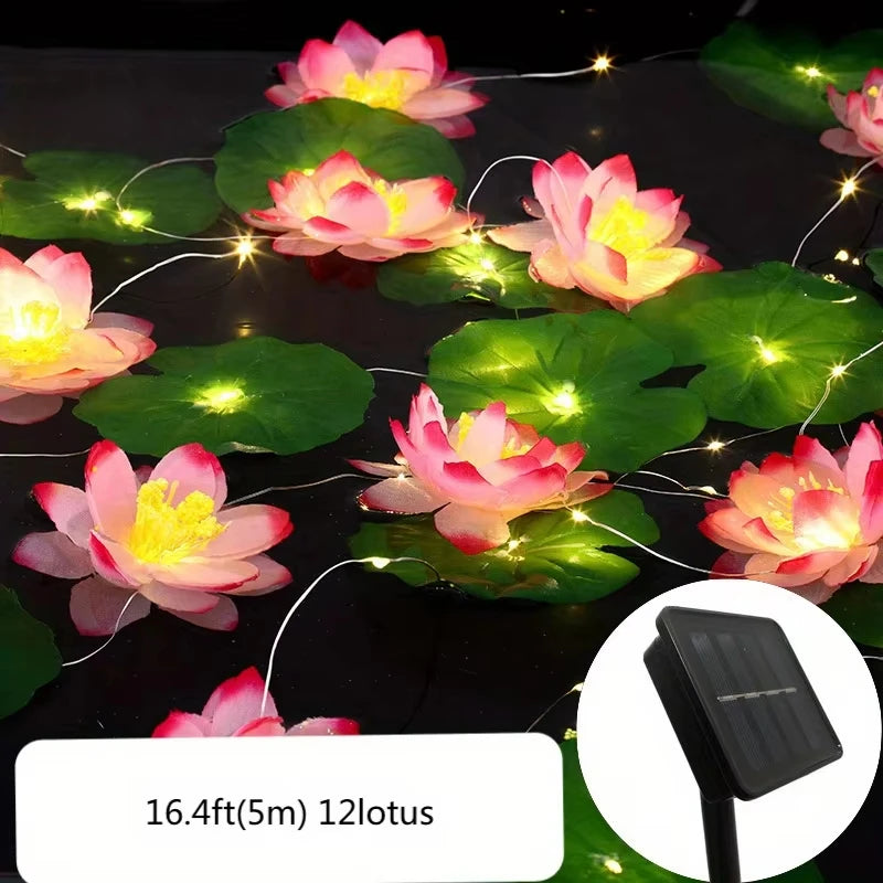 guirlande solaire extérieure 5m 50leds lotus feuilles vert rose moderne