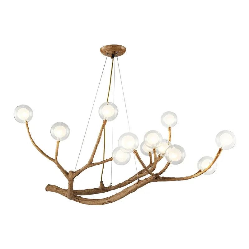 suspension lumineuse moderne branches naturelles sphères translucides marron clair blanc