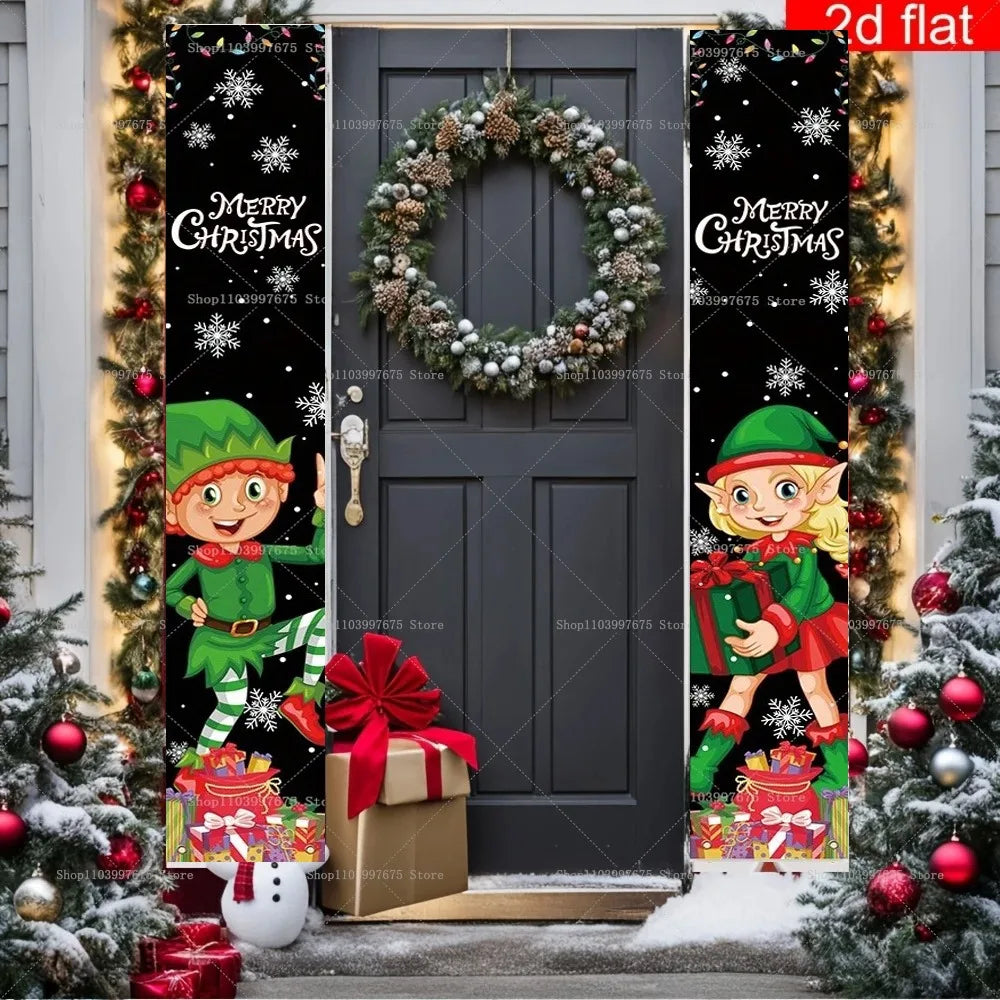 bannières noël lutins cadeaux flocons merry christmas vert rouge crochets métalliques porte decoration festive