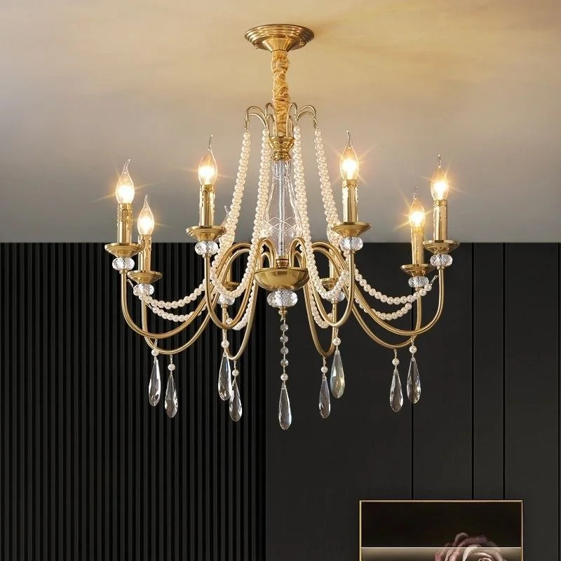 lustre doré cristal classique suspension ampoules led pendeloques semiopaque salle reception