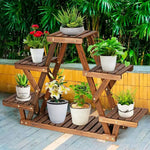 Détail des tablettes du porte plante en bois naturel