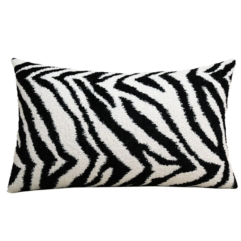taies d'oreiller carrées rayées noires blanches modernes adhésives 45x45cm coton polyester