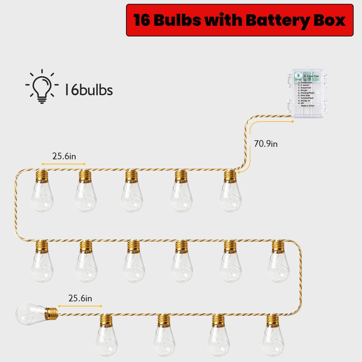 guirlande lumineuse led jaune or modes télécommande corde jute transparente