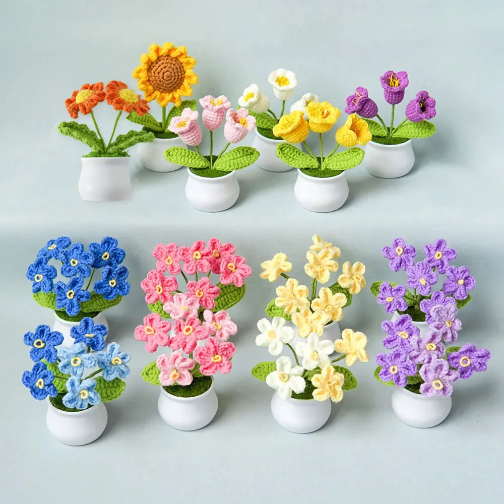 petite fleur artificielle tricotée main pot céramique décoration maison jardin artisanal